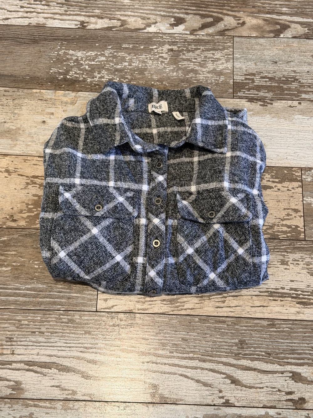 BKE Charcoal Gray and White Plaid button down Brushed Flannel Shirt size XS